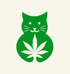 Cat Cannabis Logo Negative Space Concept Template