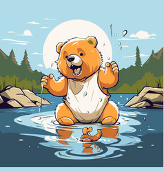 Cute Cartoon Bear Sitting On The Bank