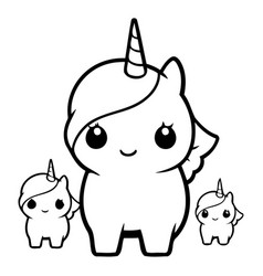 Cute Unicorn And Little Unicorns Flat Cartoon