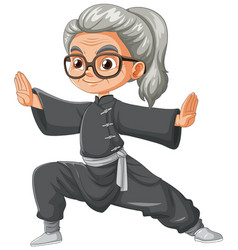 Cartoon Of A Senior Woman Performing Martial Arts