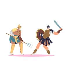 Gladiator Fight With Barbarian On Arena Two Armed