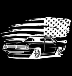 Muscle Car In White Line On Black Background