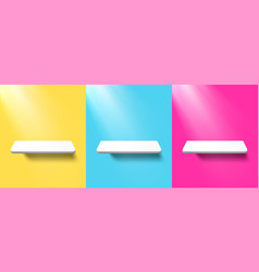 3d White Shelf On Yellow Blue And Pink Wall