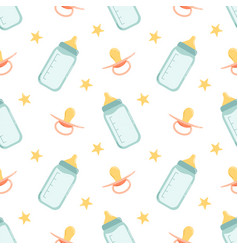 Seamless Pattern With Baby Bottle And Pacifier