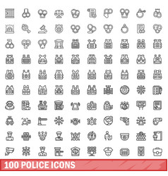 100 Police Icons Set Outline Style