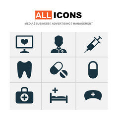 Medicine Icons Set With Syringe Nurse Hat Pill