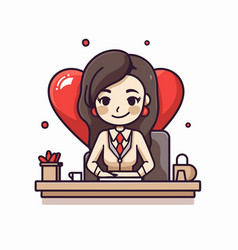 Businesswoman In Office With Red Heart Cute