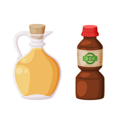 Soy Oil In Corked Jar And Bottle Of Sauce