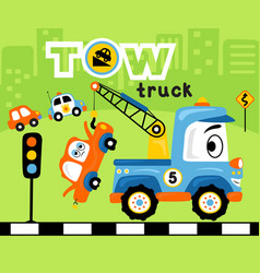 Funny Tow Truck Cartoon Towing Wreck Car