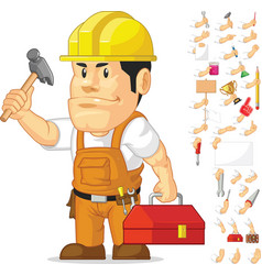 Strong Builder Construction Worker Cartoon Mascot