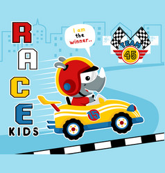 Cute Rhino On Race Car Car Racing Element Cartoon