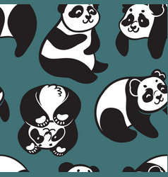 Black And White Cute Cartoon Pandas On Dark Cyan