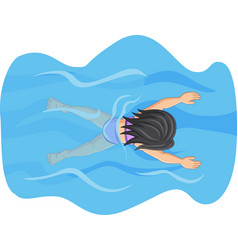 Cartoon Little Girl Swimming In The Pool