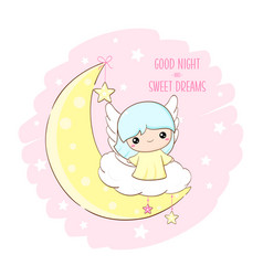 Cute Christmas Angel On Moon Inscription Good