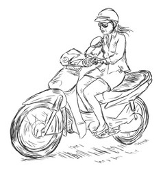 Sketch Woman On A Motorbike