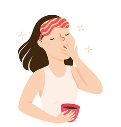 Sleepy Woman With Cup Coffee Yawning Covering