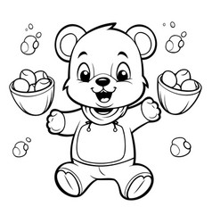 Black And White Cartoon Of Cute Teddy Bear Animal