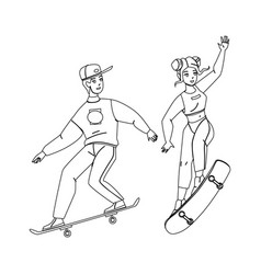 Skateboard Riding Boy And Girl Together