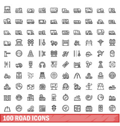 100 Road Icons Set Outline Style