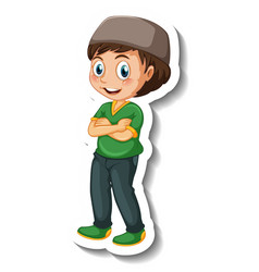 A Sticker Template With Muslim Boy In Standing