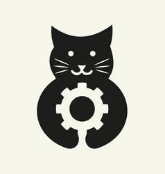 Cat Gear Logo Negative Space Concept Template