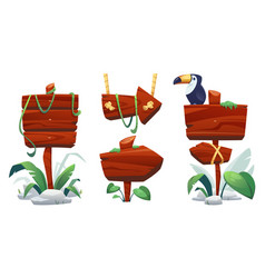 Jungle Wooden Sign Board With Toucan And Lianas