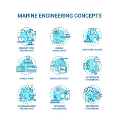 Marine Engineering Turquoise Concept Icons Set