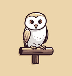 Owl Sitting On A Wooden Post In Cartoon Style