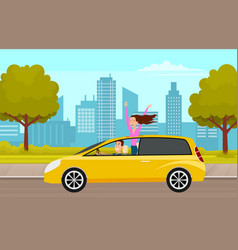 Modern car parking along town street in cartoon Vector Image