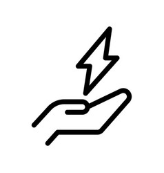 Black Line Icon Hand Hold Electricity Sign