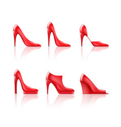 Set Realistic Women High Heel Shoes Classic Red