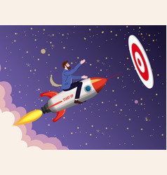 Businessman On A Rocket Fly Through Sky To Target