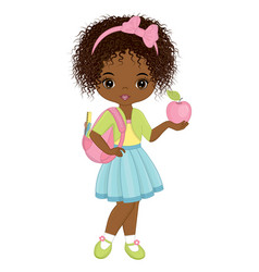 School Teen Black Girl With Rucksack And Apple