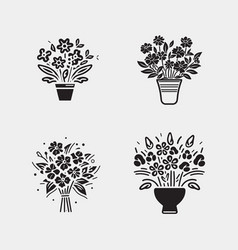 Set Of Flowers In Pots Growth Stages Isolated