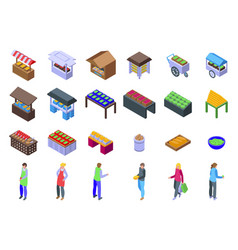 Street Food Fruit Market Icons Set Isometric