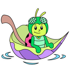 A Cute Fly Insect Riding Leaf Boat Washed Away