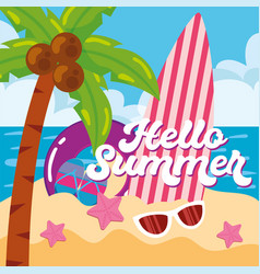 Hello Summer Poster With Beach Icons