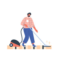 Man Cleaning The Floor With A Vacuum Cleaner Flat