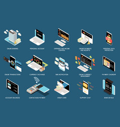 Online Mobile Banking Services Isometric Set