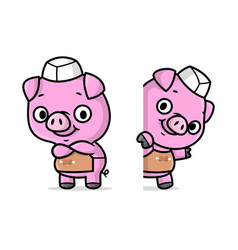 Cute Pig Is Wearing Butcher Hat And Apron