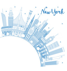 Outline New York Usa City Skyline With Blue