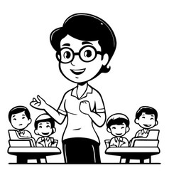 Teacher And Pupils In Classroom Cartoon Style