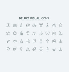 Christian Religion Line Icons Set Church And