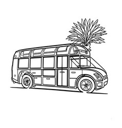 Bus And Palm Tree Contionuous Line