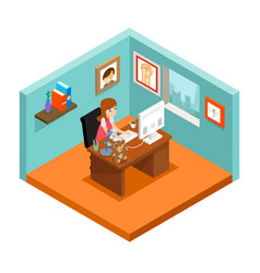 Freelancer At Work Isometric 3d Freelance Woman