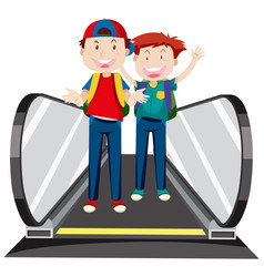 Front View Of Two Boys On Moving Walkway