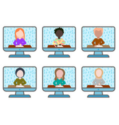 Six People Men And Women In Computer Monitors