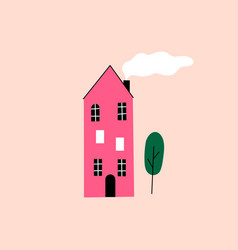 Doodle Building Cute Small House And Garden