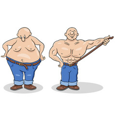 Happy Cartoon Man Loosing Weight Humorous