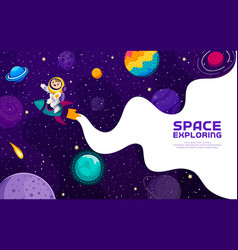 Cartoon Kid Astronaut On Rocket In Galaxy Space